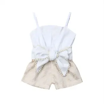 Boutique mergina drabužius 2019 m. Vasarą Bamblys Vaikams Baby Girl Drabužiai Nėrinių Rankovių Romper Lankas Jumpsuit Komplektus Sunsuit