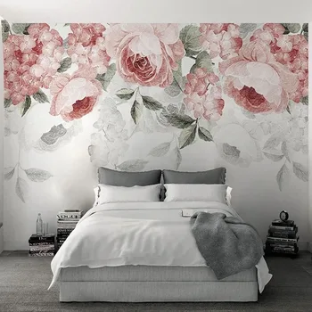 Custom 3D Tapetai Šiuolaikinės Akvarelės Rožių Gėlių Freskomis Kambarį Miegamojo Romantiškas Namų Dekoro Sienų Tapybos Papel De Parede