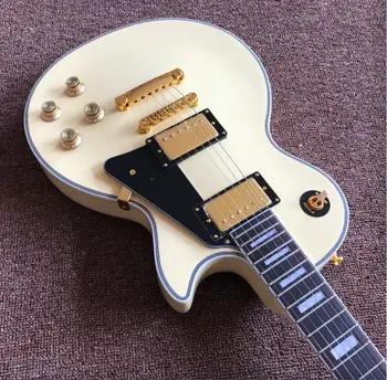 Custom kreminės spalvos elektrinė gitara,juoda pickguard su Aukso spalvos aparatūros gitaar,vienas gabalas ir vienas gabalas įstaiga