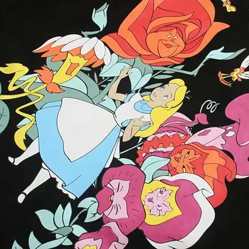Disney Palaidinės Harajuku Mados Alice in Wonderland Animacinių filmų Gėlių Spausdinti, O-Kaklo Megztinis Moterims ilgomis Rankovėmis Juoda Viršūnes Moteris