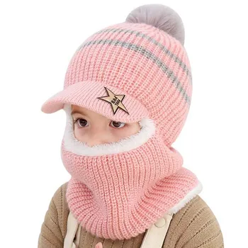 Doit 1 iki 6 metų Žiemos skrybėlę vaikas beanies kailio kamuolys berniukai Kepuraitė Vaikas mezgimo skrybėlės Apsaugoti veido, kaklo vaikų mergaičių Earflap Kepurės