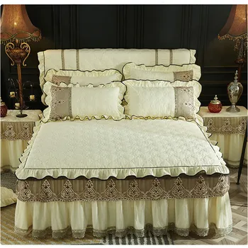 Dygsniuotas medvilnės 3pcs grynos spalvos nėrinių bedskirt rinkiniai storio lovatiesė ir pagalvės užvalkalą nustatyti aukštos kokybės viengulė lova padengti nemokamas pristatymas