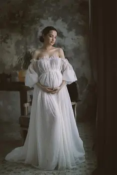 Elegantiškas Motinystės Suknelė Tiulio Susiėmę Motinystės Suknelė Photoshoot Boudoir apatinis Trikotažas Chalatas Chalatas naktiniai drabužiai Babydoll Skraiste