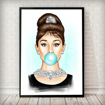 Garsus Žvaigždžių Plakatų ir grafikos Audrey Hepburn kramtomosios Gumos Paryžiaus Mados Sienos Meno Plakatas Šiuolaikinio Meno Sienos Nuotraukas Moters Namų Dekoro