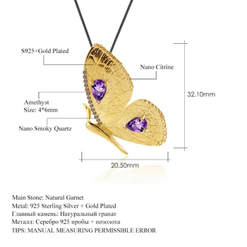GEM BALETO 925 sterlingas sidabro Natūralus Ametistas Sagė Aukso Helf Pakabukas Drugelis Moterų Handmande Fine Jewelry