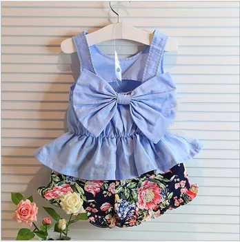 Greitis parduoti, perduoti vasaros mergaitė kostiumas atgal lankas liemenė-sijonas + 2 kartus, vaikų drabužiai gėlių šortai