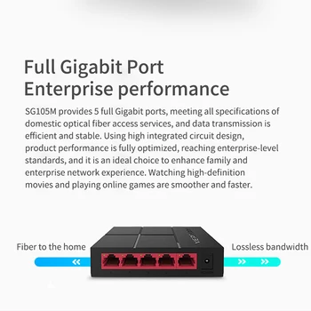 Gyvsidabrio SG105M Gigabit switch 5port Ethernet switch 5*10/100/1000M prisitaikanti RJ45 port plug and play palaikymas IEEE 802.3 x standartas