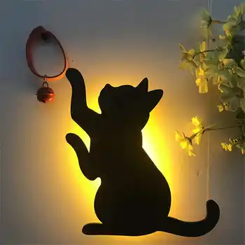 Gyvūnų formos LED Nakties Šviesos Katė Baby vaikų Darželio Lempos Šviesos Jutiklis ir Balso Jutiklis LED baterijomis, Sienos Lempa Namų dekoro