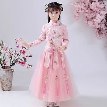 Gėlių Mergaičių suknelės, vaikams, suknelės mergaičių Kinų cheongsam Kūdikių elegantiškus drabužius Tradicinės Kinų drabužiai Nauji Metai Suknelė