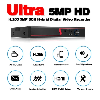 HD 8 Kanalų DVR Vaizdo įrašymo H. 265 5MP 4MP 1080P 8CH 5 in 1 Hibridinis DVR Su 3G Wifi funkcija, VAIZDO XVi TVi CVI IP Kameros