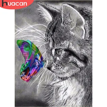 Huacan 5D Katė ir Drugelis Diamond Siuvinėjimo Europos Namų Dekoro 