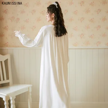 Ilgai Medvilnės Pižamą Derliaus Nightdress Moterų Balta Sleepwear Suknelė Homewear Ponios Princesė Plius Dydis Lingere Naktį Suknelė