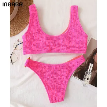 INGAGA Push Up Bikinis Seksualus Moterų maudymosi kostiumėlį Moteris Kratinys maudymosi Kostiumėliai, Thogn Maudymosi Kostiumai 2021 Nauji Aukštos Sumažinti Bikini Komplektas Paplūdimio