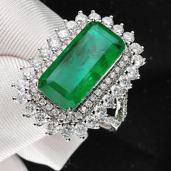 IOGOU Modeliavimas Paraiba Kubinis Cirkonis Lobis Vintage Žiedas Reguliuojamas Moterų Žalias Smaragdas Padalinta Karka Žiedas Elegantiškas Papuošalai