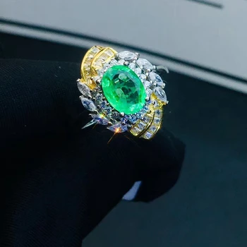 Išskirtinį žalia smaragdo žiedu moterys sidabro žiedas geros spalvos nekilnojamojo gamtos perlas 6mm x 8mm dydžio mergina gimtadienio dovana high-end