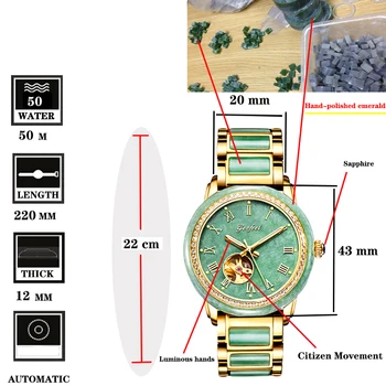 Jade Žiūrėti Prabangūs vyriški Mechaninis laikrodis Vyrams, Vandeniui Laikrodžiai su Aukštos kokybės Dėžutė Pakuotės Vyrų Laikrodis Vyro Dovana