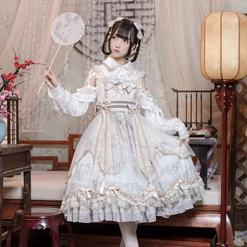 Japonijos retro palace Lolita jsk dirželis suknelė prabanga Princesė suknelė Kaina sweet Loli arbatėlė nėrinių Vestidos