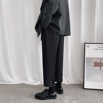 Juodu Raišteliu Atsitiktinis Kelnės, vyriškos Mados Verslo Atsitiktinis Suknelė, Kelnės Vyrams Streetwear Laukinių Prarasti Tiesiai Kostiumas Pants Mens M-3XL
