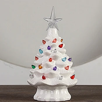 Kalėdų Eglutė Miniatiūrinės Puošybos Ornamentais su Šviesos Keraminiai Kalėdų Medžio Stalo Dekoro Festivalio Grupė 