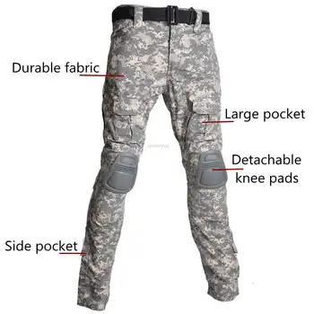 Kamufliažas G3 Karinės Uniformos Marškinėliai & Kelnės Patogiai Airsoft Painball Kovoti su Tactical Marškiniai, Kelnės Rinkinys su Alkūne antkelius