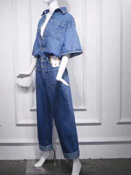 K&L Kylen 2020 m. vasarą naujas mados vientisas džinsai laisvi ir plonas laisvalaikio moteriški darbo drabužiai trumpas rankovės jumpsuit kaubojus kelnės