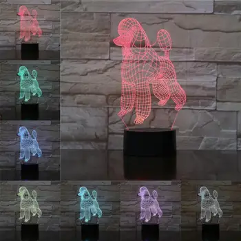 Kawaii Naminių Gyvūnų Pudelis Pudel Šuo 3D Lempos Iliuzija Naktį Šviesos diodų (LED) Lemputę, Spalvotų Dovanos Vaikams, Draugei Vaikas Žaislas Lentelė