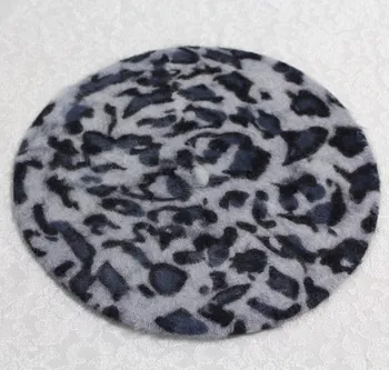 Kepuraitė moterų vilnos leopardas spausdinti beretė moterų spausdinti bžūp retro paprasto beretė vientisos spalvos, leopardas spausdinimui elegantiškas ponios žieminė kepurė