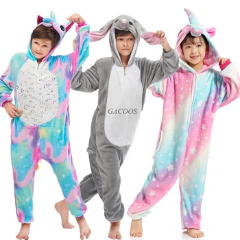 Kigurumi Vaikams Šiltos Žiemos Sleepwear Vaikai Vienaragis Panda Pajama Kūdikių Mergaitės Berniukai Dygsnio Pižama Onesies Hoodied Kabina Drabužiai