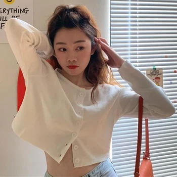 Lucyever Moterų Mados O-Kaklo Trumpi Megztiniai Rudenį 2020 Korėjos Stiliaus Plonas, Susagstomi Megztiniai Moteris Kietas Slim Atsitiktinis Viršūnes Moteris