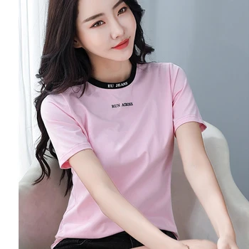 Marškinėliai Femme Laišką Marškinėlius Vasaros Marškinėliai Moterims Naujokų 2020 Metų Vasaros Viršūnes Trumpas Rankovės Medvilnės Korėjos Stiliaus Drabužius Moteris