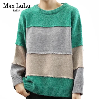 Max LuLu Žiemos Europos Mados Stilių Džemperiai Ponios Atsitiktinis Puloveriai Negabaritinių Moterų Megzti Laisvi Megztiniai Derliaus Streetwear