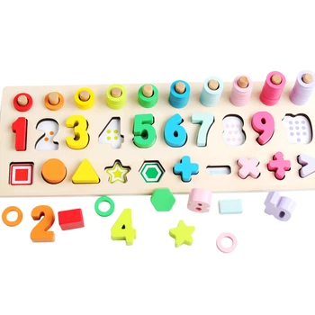 Mediniai Montessori Žaislai Užimtas Valdybos Skaičius Geometrinės Formos Pažinimo Rungtynės Baby Vaikų Žaislas Švietimo Matematikos Jutimo Žaislai Vaikams