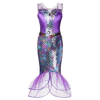 Merginos Princesė Suknelė Blizgančiais Mermaid Dress Išgalvotas Cosplay Kostiumas Mergaitėms, Vaikams Masto Paplūdimio Drabužiai Halloween Party Dress Up Apranga