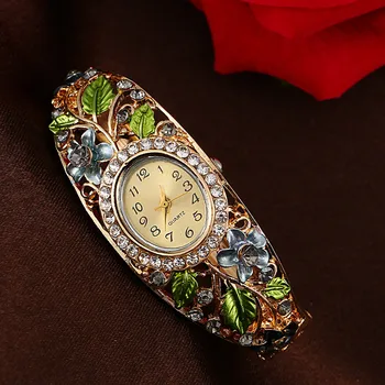 Moteris Žiūrėti Prabangūs Moteriški laikrodžiai Ovalo formos Korpuso Gėlių Pilna Deimantų Apyrankės Žiūrėti Kvarcinis Analoginis Riešo Žiūrėti laikrodis saati @F