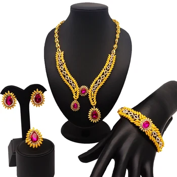 Moterų karoliai rinkinius naujas dizainas dubajus aukso papuošalų rinkiniai apyrankės auskarai afrikos didelis papuošalų rinkiniai
