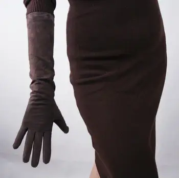 Moterų rudos spalvos, natūralios verstos odos pirštinės moterų originali avikailis odos ilgą vairavimo pirštinės 44cm R2675