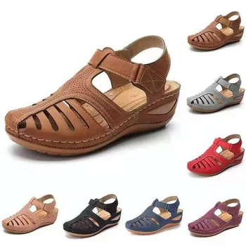 Moterų Sandalai Vasarą Ponios, Mergaitės Odos Vintage Sandalai Sagtis Atsitiktinis Siuvimo Moterų Batai Kietos Moters Ponios Platforma Shoes9