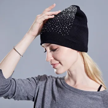Moterų Žiemos Diamond Skrybėlę Megzti Beanie Moteriška Skullies Atsitiktinis Lauko Slidinėjimo Kaukė Kepurės Storas Šiltas Skrybėlės Cirkonio Skrybėlę