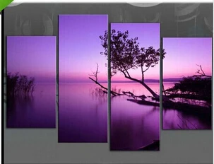 Naftos Tapyba Ant Drobės Kraštovaizdžio 4 Plokštės Violetinė Ežero Modernios Sienos Menas Namų Puošybai Handpainted Aukštos Quailty Kambarys Deco