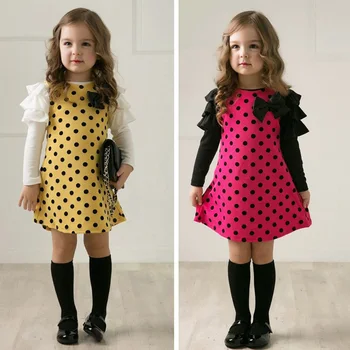 Nauja Rudens Kūdikių Mergaitės Drabužius Polka Dot Modelis ilgomis Rankovėmis Suknelė Vaikams, Vaikiška Inscenizacija Sundress 2-8y