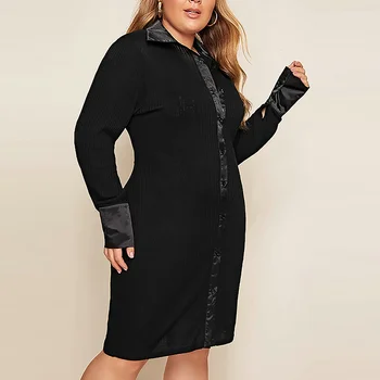 Nauja rudens žiemos plius dydžio megztinis suknelė moterims slim didelis atsitiktinis ilgomis rankovėmis V-kaklo mini suknelės juoda 4XL 5XL 6XL 7XL