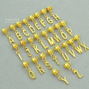 Naujas 26pcs įvairios metalo pakabukai aukso spalva raidžių alfabetą didelę skylę granulių pakabučiai tinka Europos apyrankės papuošalai rankų 3113