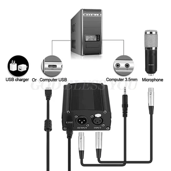Nešiojamų 1 Kanalo 48V USB Phantom Power USB Laidas XLR 3Pin Mikrofono Kabelis už Bet kokius Kondensatorius, Mikrofonai, Priedai