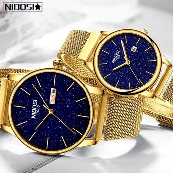 NIBOSI Moterų Laikrodžiai Mados Aukso Mėlyna Kvarco Žiūrėti Lady Watchband Reloj Mujer Atsitiktinis Vandeniui Laikrodis Relogio Feminino