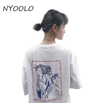 NYOOLO Specialios konstrukcijos vasaros mados streetwear Japonų geiša raidžių spausdinti prarasti trumpomis rankovėmis T-shirt moterų/vyrų drabužių viršūnės