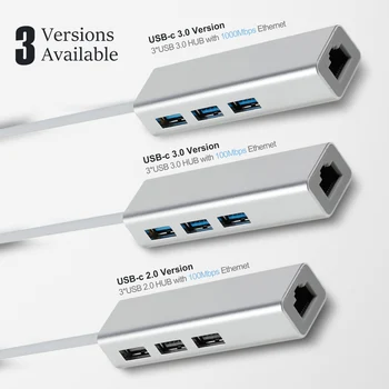 OFCCOM USB C Ethernet USB 3.0-2.0 RJ45 Hub 10/100/1000M Ethernet Adapteris, Tinklo plokštė, USB Lan 