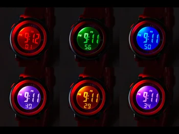 OHSEN Skaitmeninis Vaikams Berniukas Žiūrėti Mados Vandeniui Juoda Silikono Vaikų Laikrodį 7 spalvų LED Sportas Mergina Laikrodžiai Chronometras