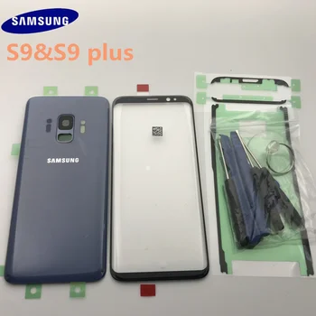 Originalus Samsung Galaxy S9 G960 S9 plus G965 Galinio Stiklo Dangtis Galinis Baterijos Dangtelis Durys su Fotoaparato objektyvas+Touch Ekranas Priekinis Stiklas