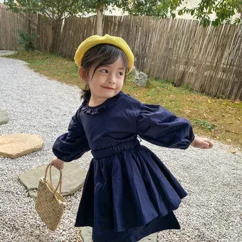 Pavasarį Naują Atvykimo korėjos stiliaus medvilnės princesė drabužių rinkiniai ilgomis rankovėmis suknelė su mini sijonas mados mielas kūdikis mergaitės