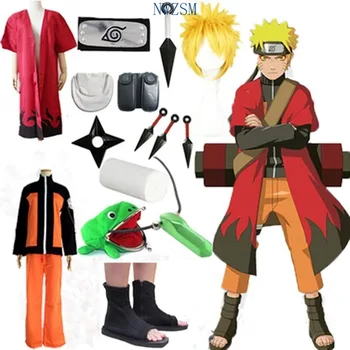 Pilnas Komplektas Naruto Uzumaki Naruto Cosplay kostiumų Shippuden Uzumaki Naruto 2-oji Apranga, Uniformos Komplektas su Lankelis Helovinas Kostiumas